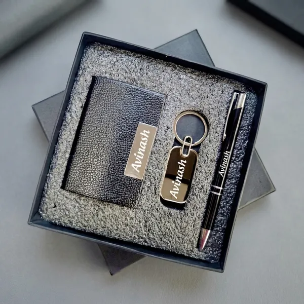 Grey_Metal_And_Vegan_Leather_Pen_And_Keychain_For_Professional/Executive_Gifts_Set_Of_3