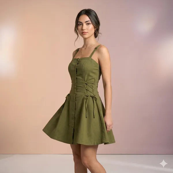 Essence_Button_Front_Mini_Dress_Olive
