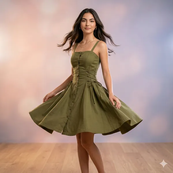 Essence_Button_Front_Mini_Dress_Olive