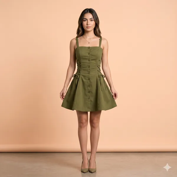 Essence_Button_Front_Mini_Dress_Olive