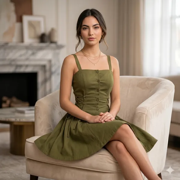 Essence_Button_Front_Mini_Dress_Olive