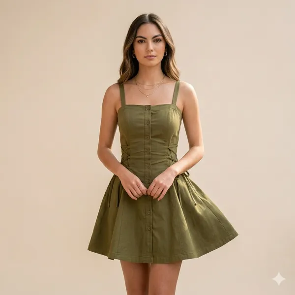 Essence_Button_Front_Mini_Dress_Olive