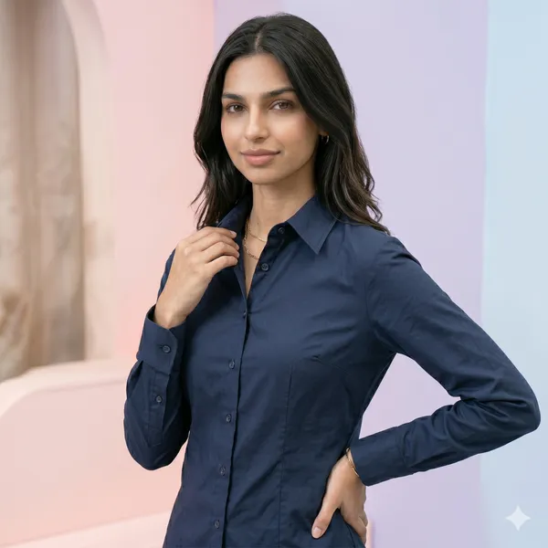 Womens_Full_Sleeve_Button_Down_Shirt_Navy_Blue