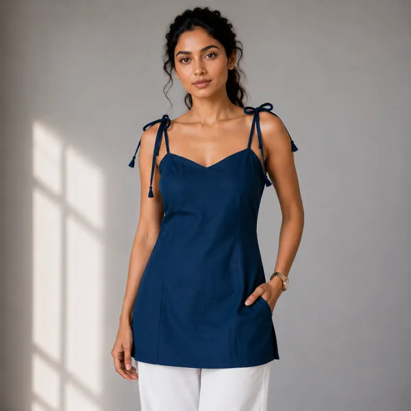 Sweetheart_Neck_Backless_Short_Kurti_Blue