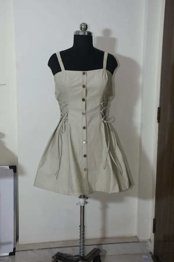 Essence_Button_Front_Mini_Dress_Lace_Up_Details_Beige