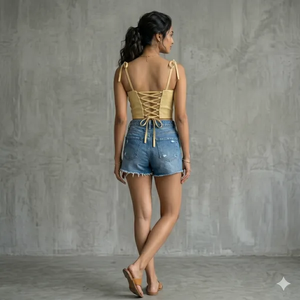 Push_Up_Bustier_Tank_Vest_Top_With_Back_Lace_Up_Yellow