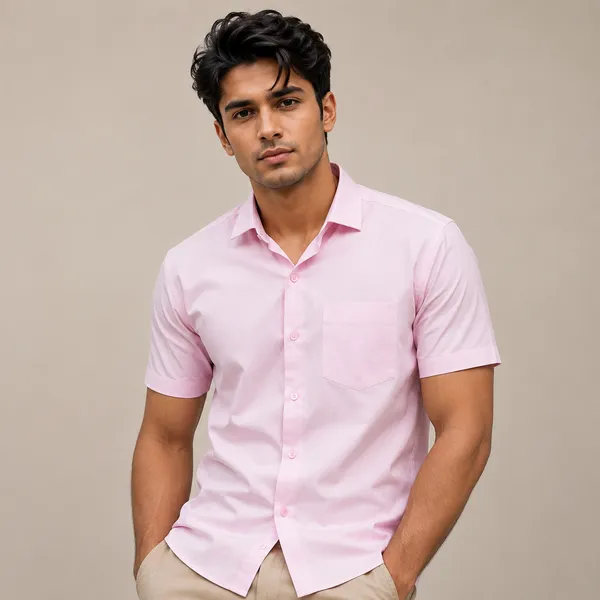 Mens_Light_Pink_Short_Sleeve_Casual_Shirt