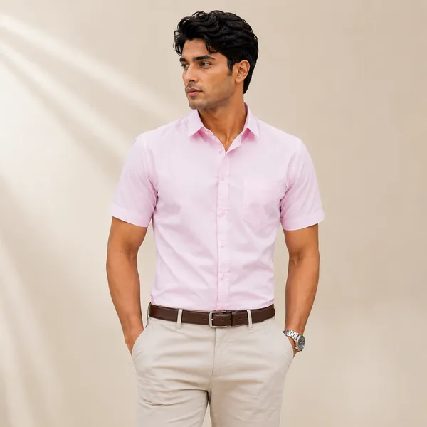 Mens_Light_Pink_Short_Sleeve_Casual_Shirt