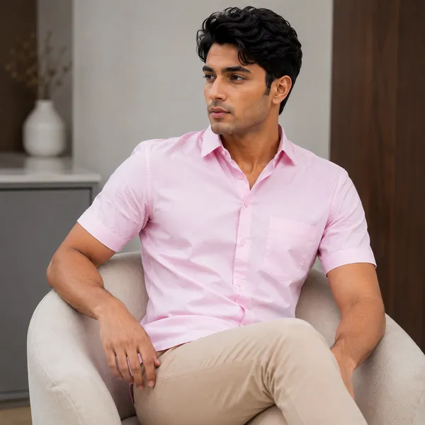 Mens_Light_Pink_Short_Sleeve_Casual_Shirt