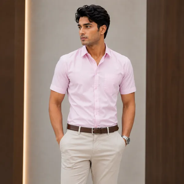Mens_Light_Pink_Short_Sleeve_Casual_Shirt