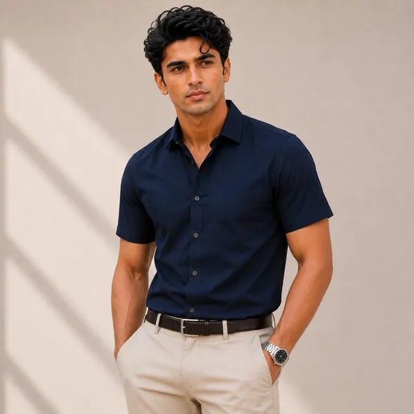 Mens_Navy_Blue_Half_Sleeve_Casual_Shirt