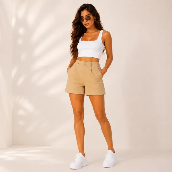 Womens_High_Waisted_Casual_Shorts_Yellow
