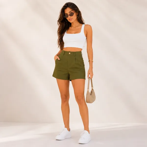 Womens_High_Waisted_Casual_Shorts_Olive