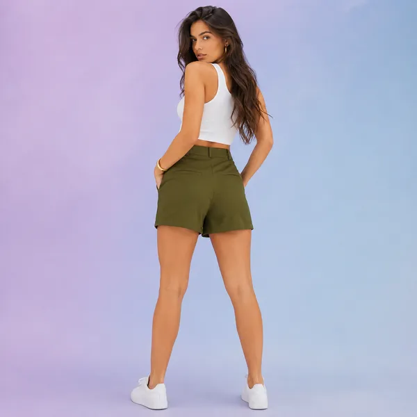 Womens_High_Waisted_Casual_Shorts_Olive