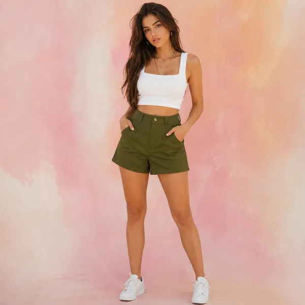 Womens_High_Waisted_Casual_Shorts_Olive
