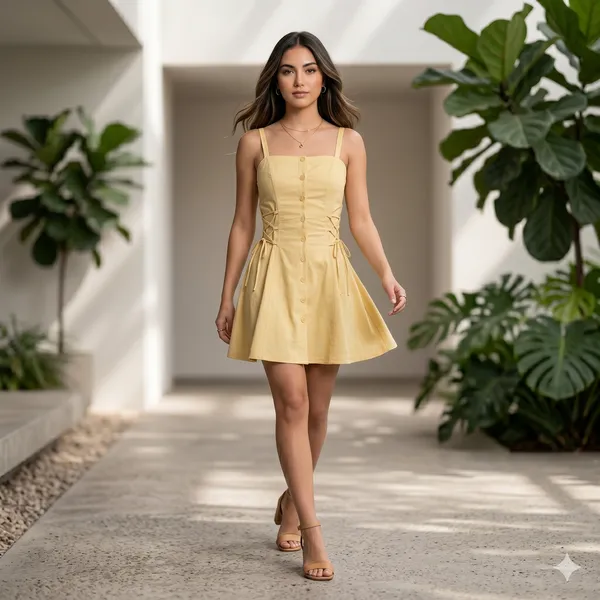 Essence_Button_Front_Mini_Dress_Yellow