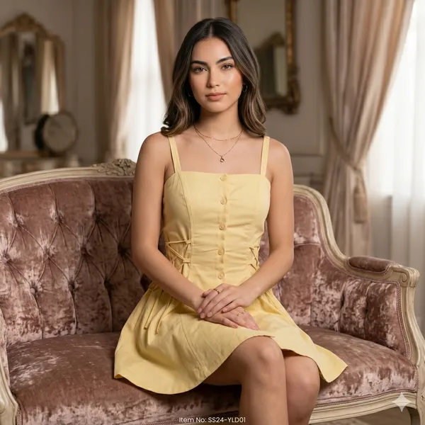 Essence_Button_Front_Mini_Dress_Yellow