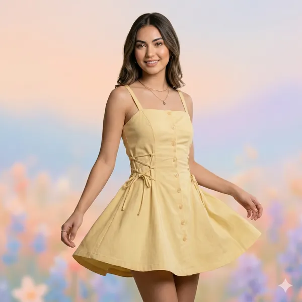 Essence_Button_Front_Mini_Dress_Yellow