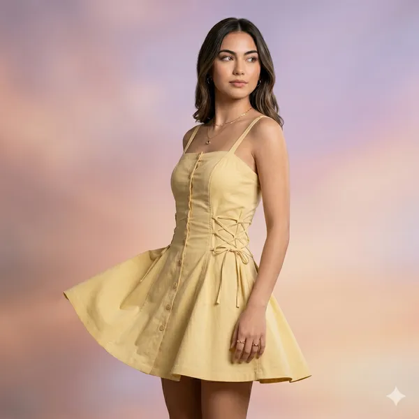Essence_Button_Front_Mini_Dress_Yellow