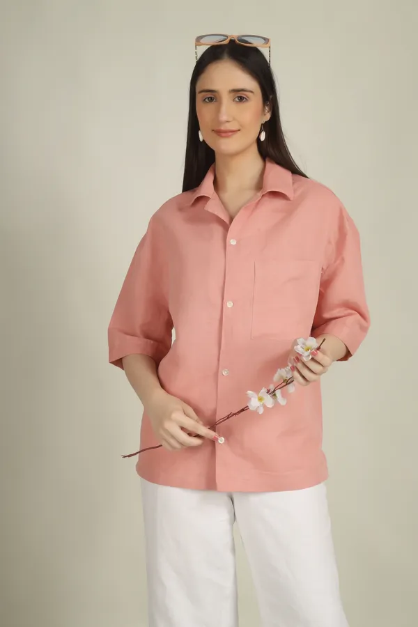 Pink_Cotton_Oversized_Short_Sleeve_Shirt_For_Women