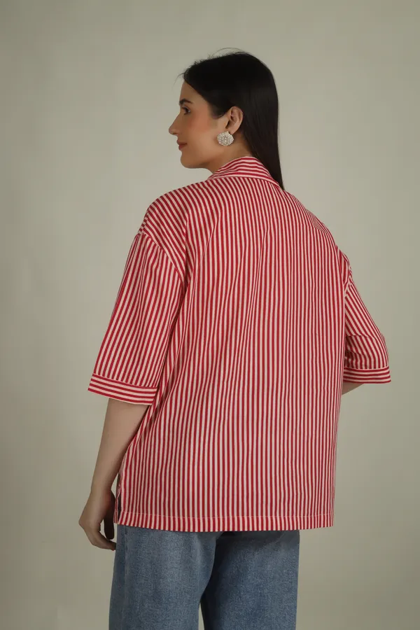 Red_Cotton_Oversized_Striped_Shirt_For_Women
