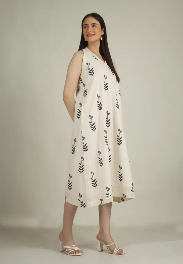 Ivory_Cotton_A_Line_Floral_Print_Dress_For_Women