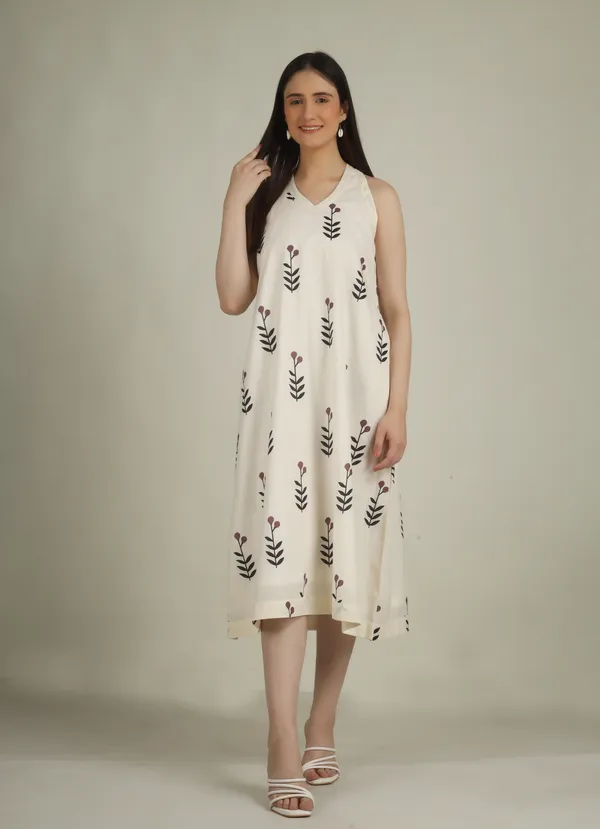 Ivory_Cotton_A_Line_Floral_Print_Dress_For_Women