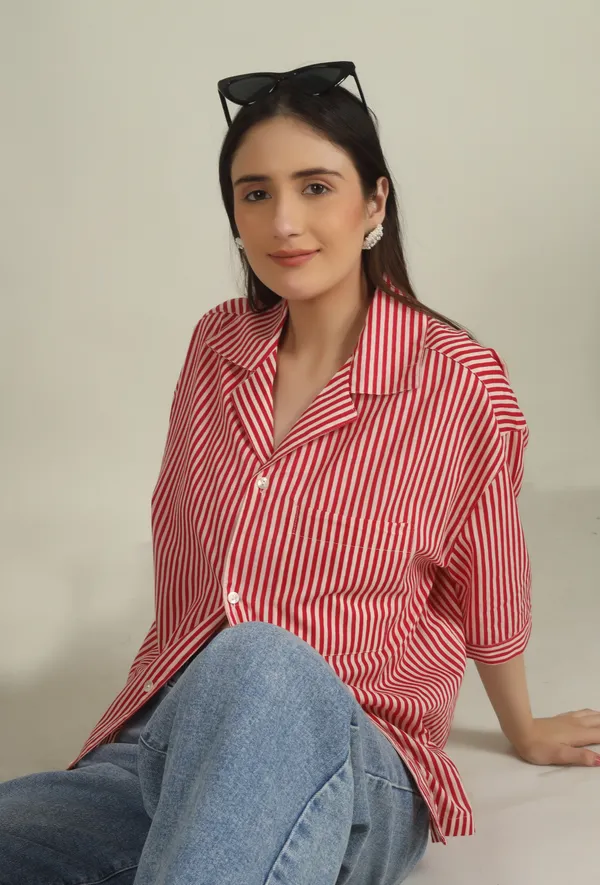 Red_Cotton_Oversized_Striped_Shirt_For_Women