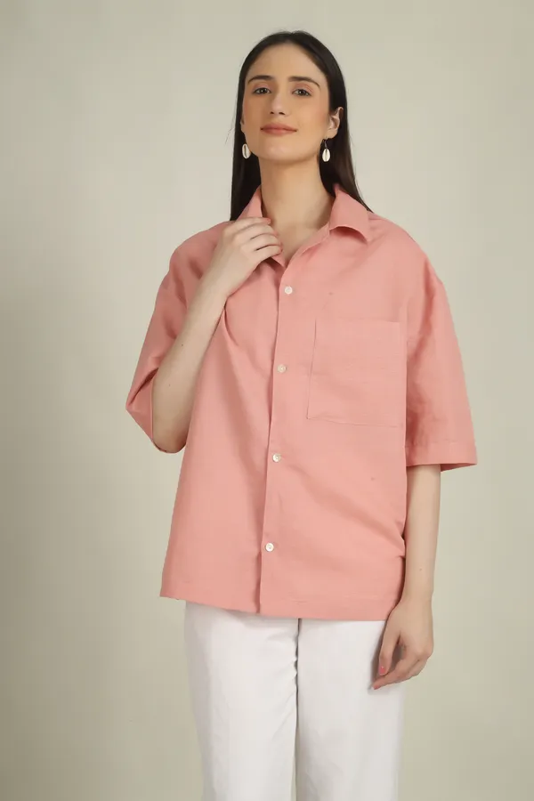 Pink_Cotton_Oversized_Short_Sleeve_Shirt_For_Women