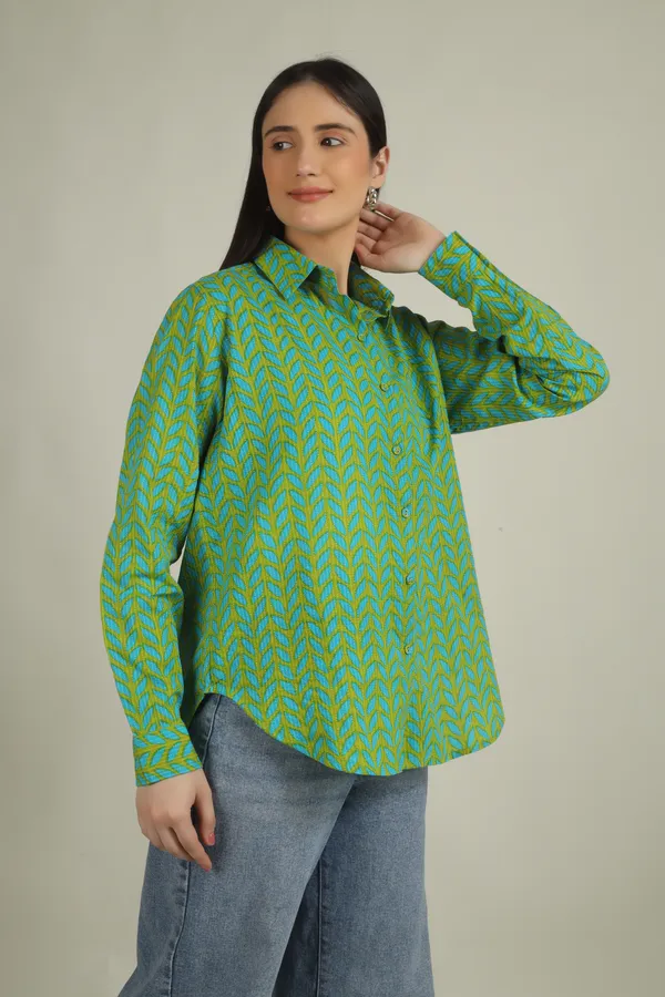 Green_Cotton_Oversized_Chevron_Print_Shirt_For_Women