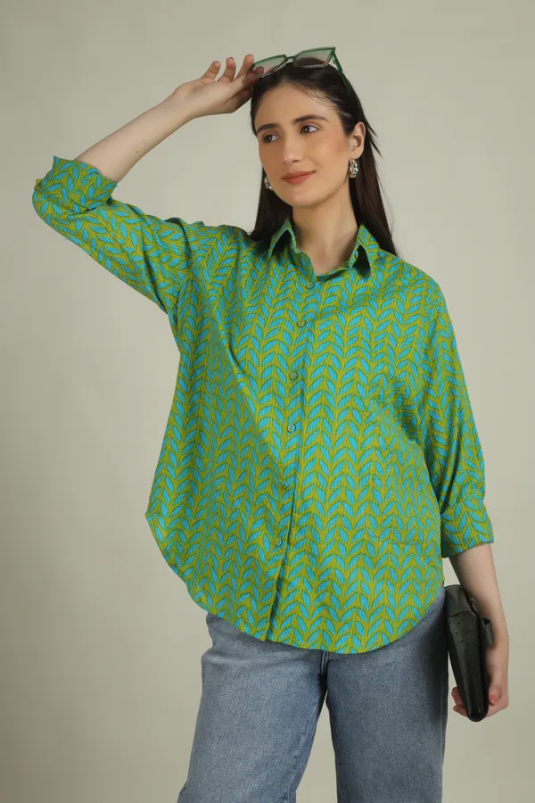 Green_Cotton_Oversized_Chevron_Print_Shirt_For_Women