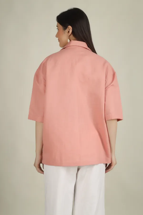 Pink_Cotton_Oversized_Short_Sleeve_Shirt_For_Women