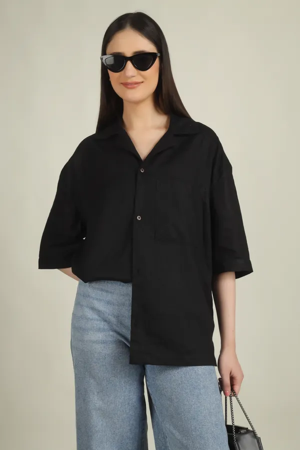 Black_Cotton_Oversized_Half_Sleeve_Shirt_For_Women