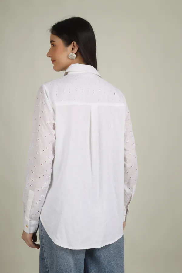 White_Cotton_Relaxed_Fit_Embellished_Sleeve_Shirt_For_Women