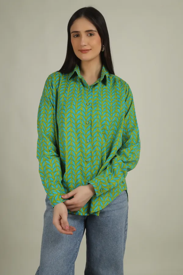 Green_Cotton_Oversized_Chevron_Print_Shirt_For_Women
