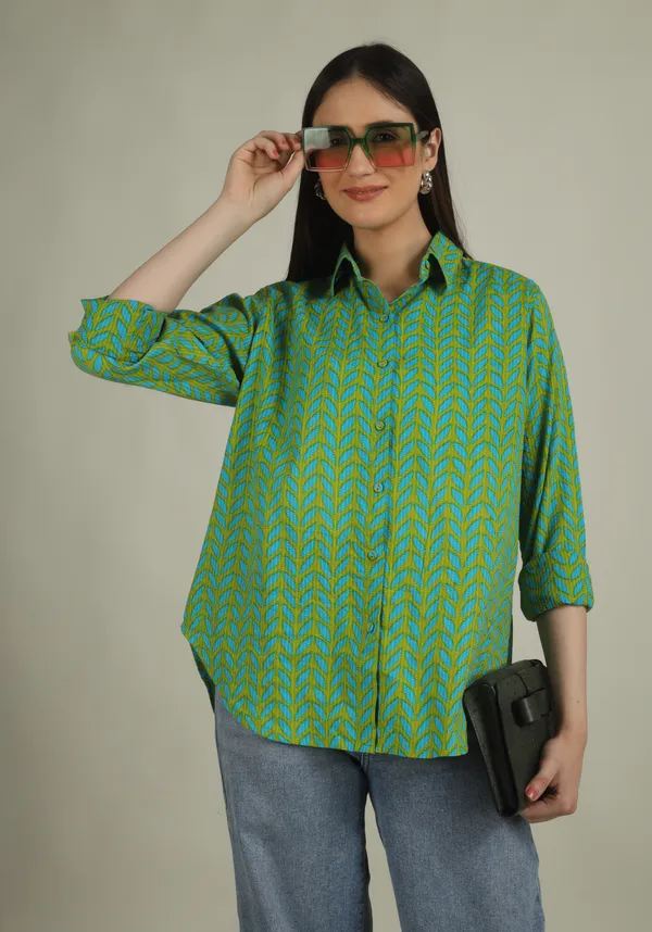 Green_Cotton_Oversized_Chevron_Print_Shirt_For_Women