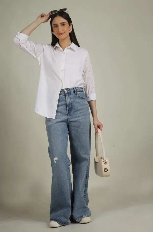 White_Cotton_Relaxed_Fit_Embellished_Sleeve_Shirt_For_Women