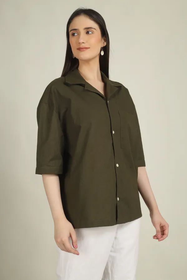Olive_Green_Cotton_Oversized_Shirt_For_Women