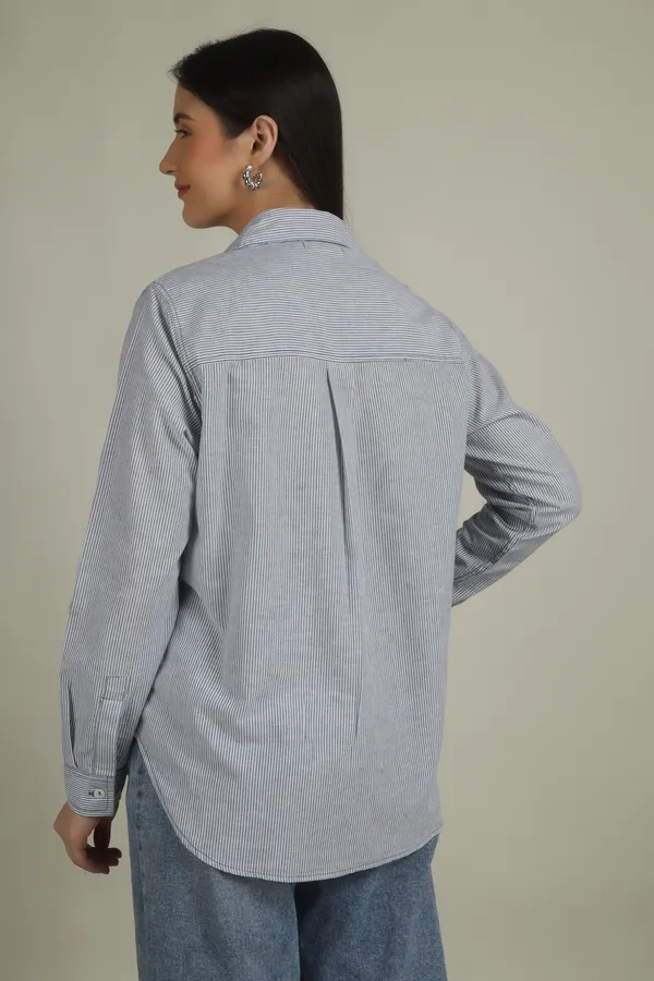 Grey_Cotton_Oversized_Striped_Clover_Applique_Shirt_For_Women