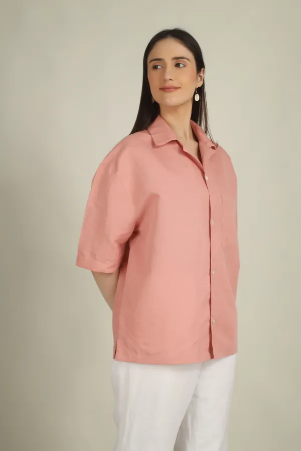 Pink_Cotton_Oversized_Short_Sleeve_Shirt_For_Women
