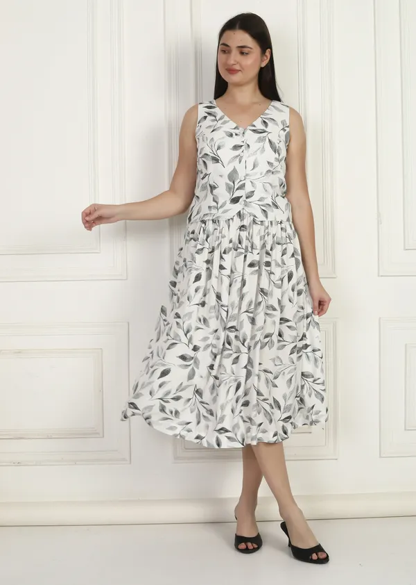 Women_White_Leaf_Skir_Top