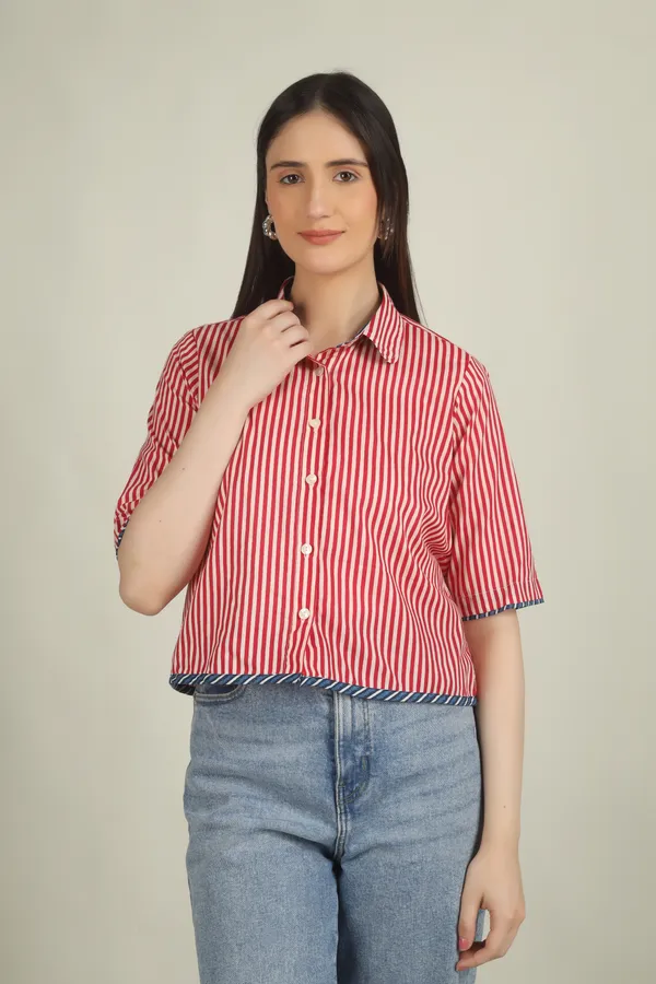 Red_Cotton_Oversized_Short_Sleeve_Top_For_Women