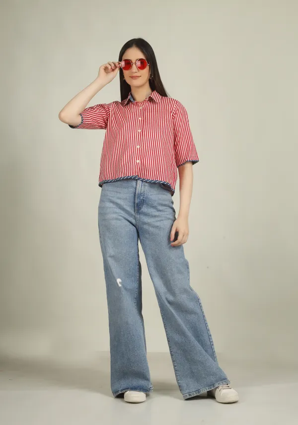 Red_Cotton_Oversized_Short_Sleeve_Top_For_Women