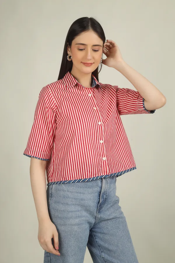 Red_Cotton_Oversized_Short_Sleeve_Top_For_Women