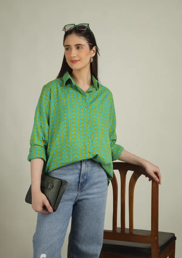 Green_Cotton_Oversized_Chevron_Print_Shirt_For_Women