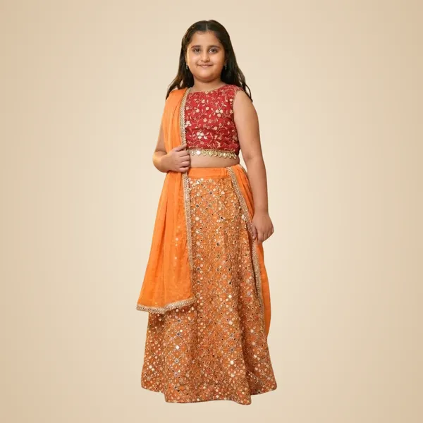 Marigold_Lehenga,_Choli_And_Dupatta_For_Kids
