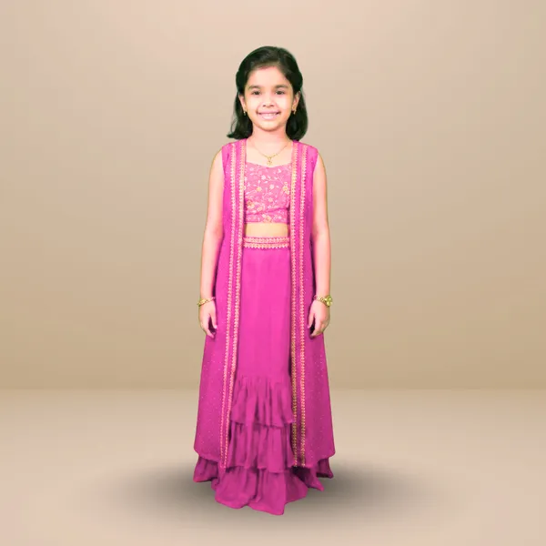 Lehenga,_Choli_And_Long_Shrug_For_Kids