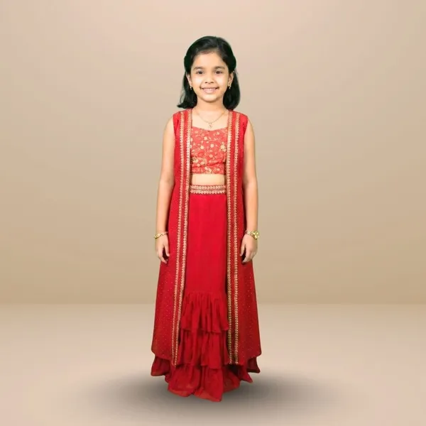 Lehenga,_Choli_And_Long_Shrug_For_Kids