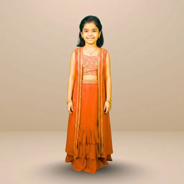 Lehenga,_Choli_And_Long_Shrug_For_Kids
