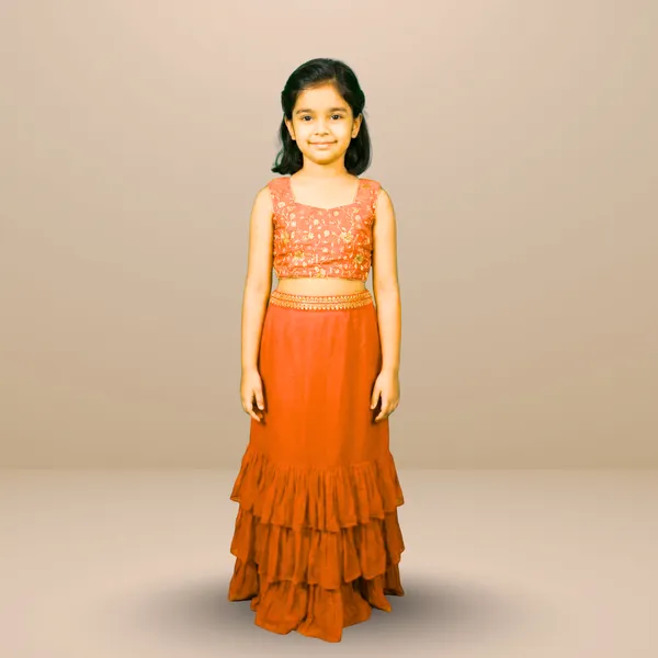 Lehenga,_Choli_And_Long_Shrug_For_Kids